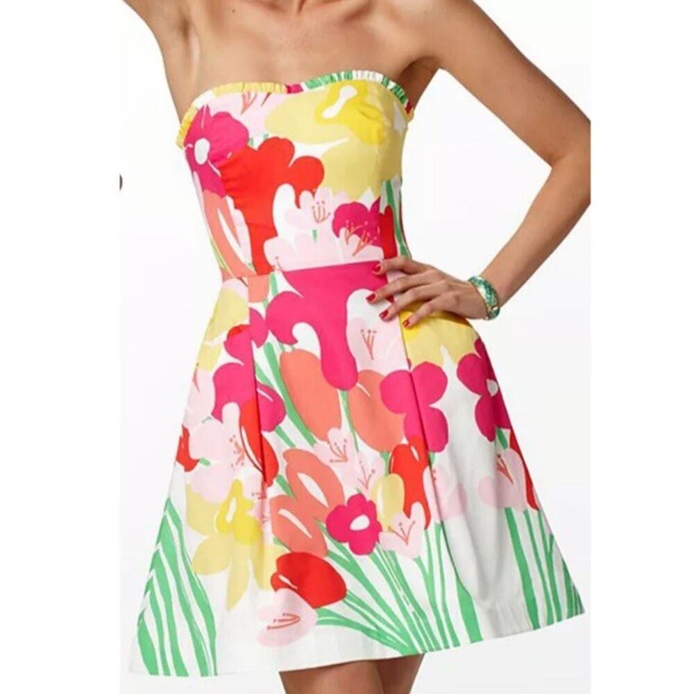 Lilly Pulitzer "Lavish Lilly" Blossom Resort White Strapless Dress Size 8